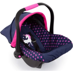Bayer Design Puppen-Autositz Mit Dach Blau/ Pink Mit Herzen Und Einhorn