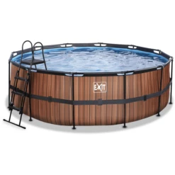 EXIT TOYS EXIT Frame Pool ø427x122cm (12v Kartusche Filterpumpe) – Holz Optik