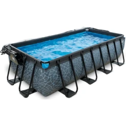 EXIT TOYS EXIT Pool Stone 400x200cm Mit Abdeckung Und Sandfilterpumpe, Grau