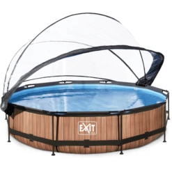 EXIT TOYS EXIT Pool Wood 360x76cm Mit Abdeckung Und Filterpumpe, Braun